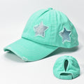 Glitter Star Patch Ponytail Baseball Cap - Green