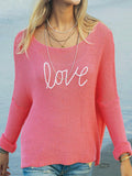 Love Graphic Boat Neck Knit Top - Peach