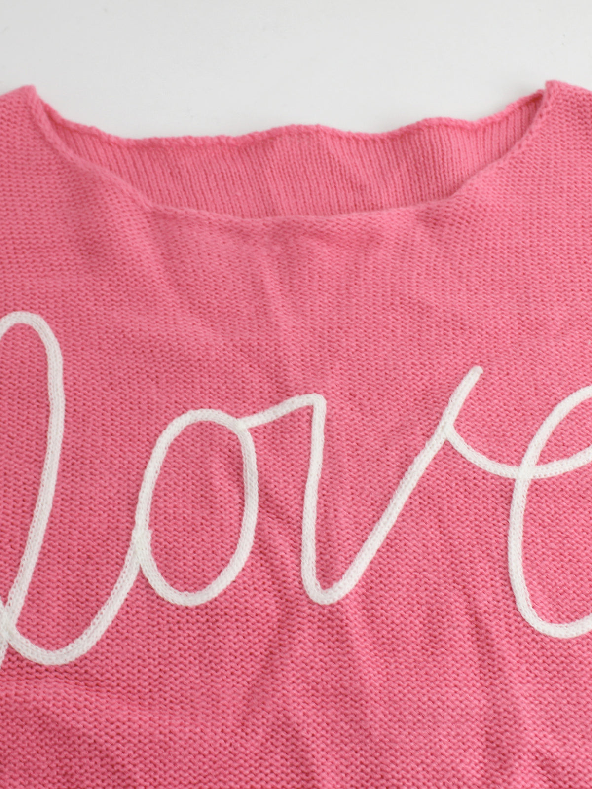 Love Graphic Boat Neck Knit Top - Peach - 6