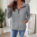 Quilted Texture Half Zip Pocket Sweatshirt - Grey