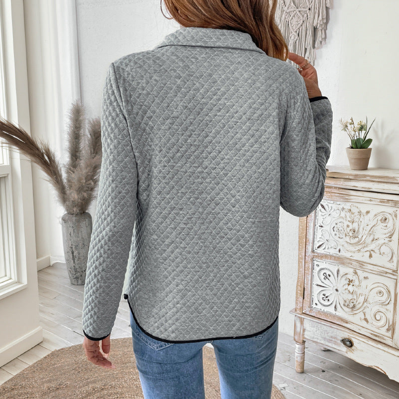 Quilted Texture Half Zip Pocket Sweatshirt - Grey - 6