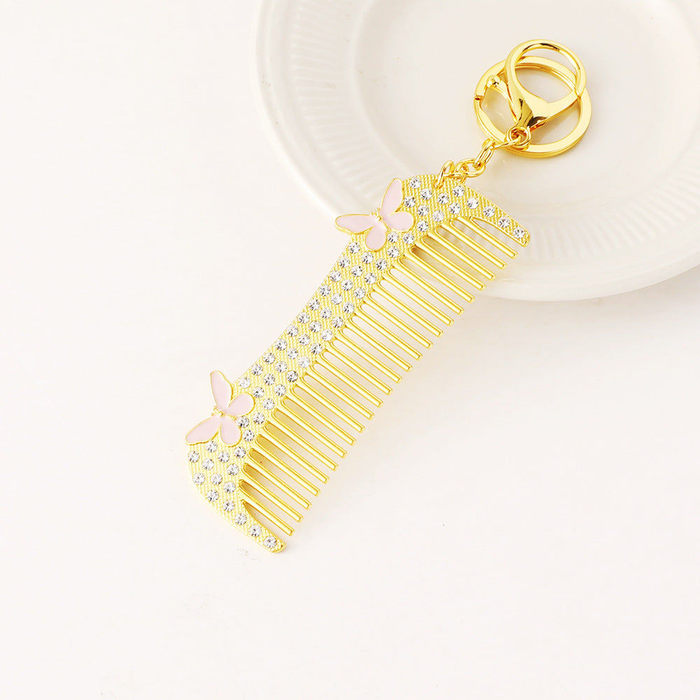 Rhinestone Flower Mini Comb Keychain - Gold