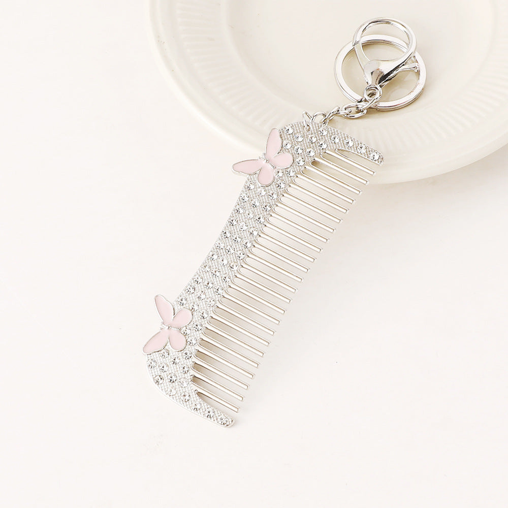 Rhinestone Flower Mini Comb Keychain - Silvery
