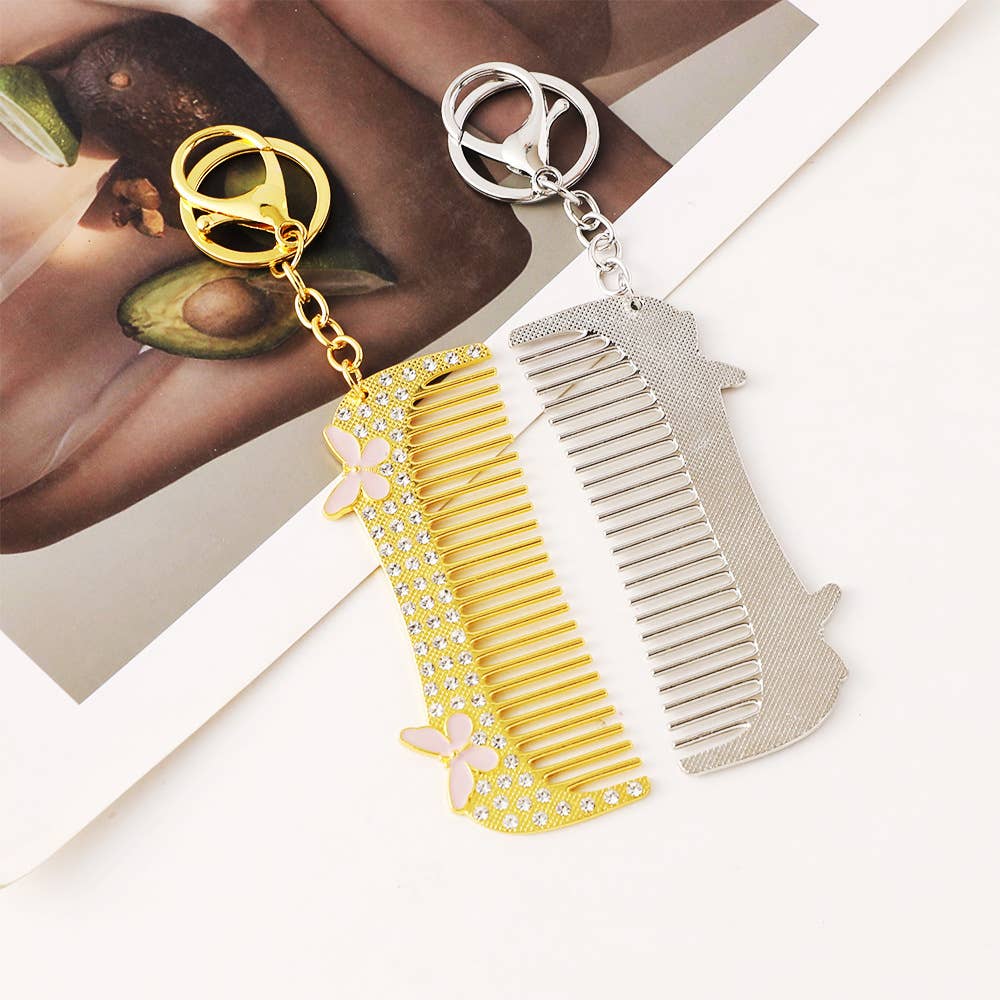 Rhinestone Flower Mini Comb Keychain
