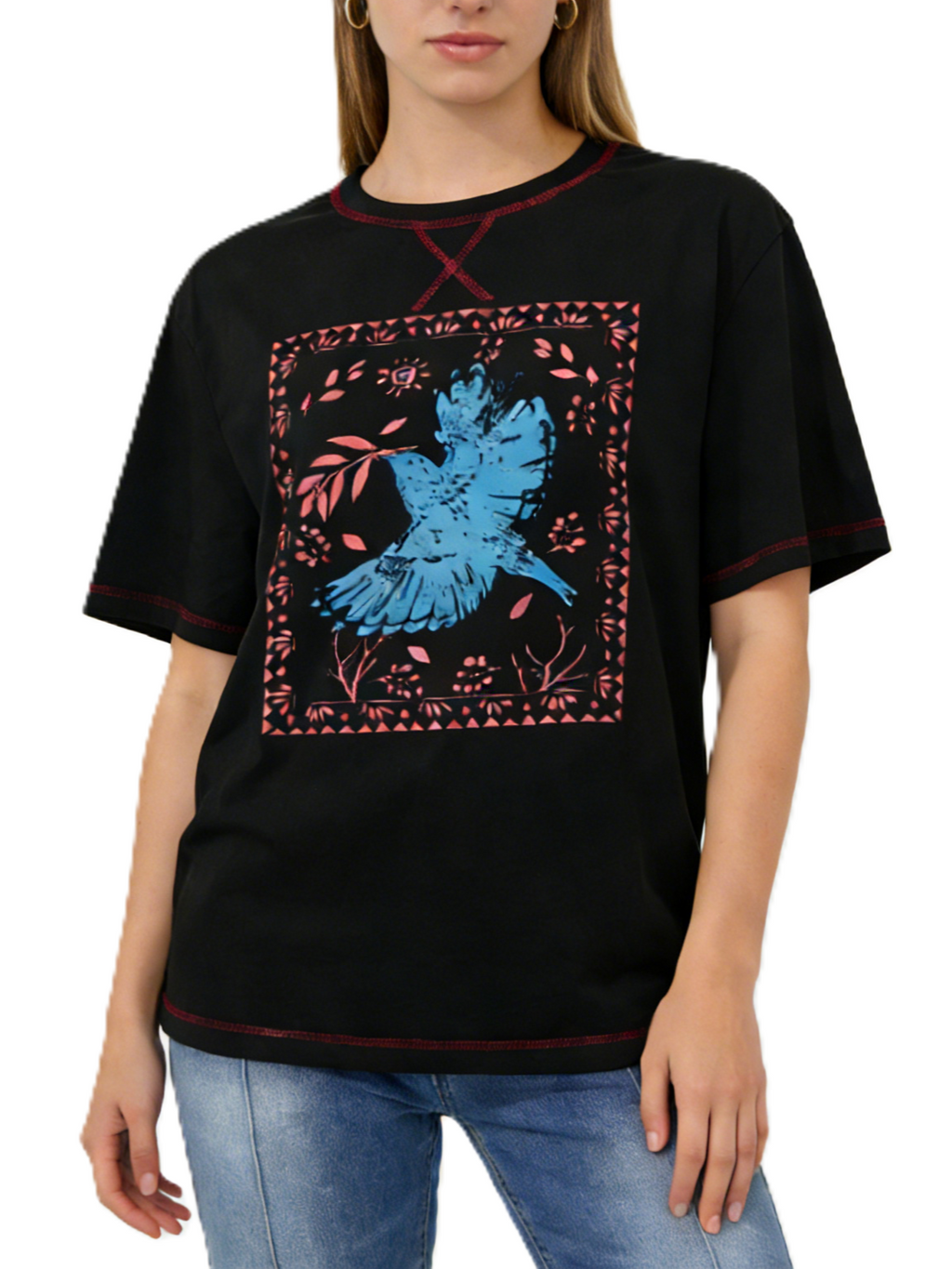 Bird Bandana Graphic Oversized Tee - view 1