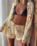 Novelty Print Button Up Lounge Set - Yellow