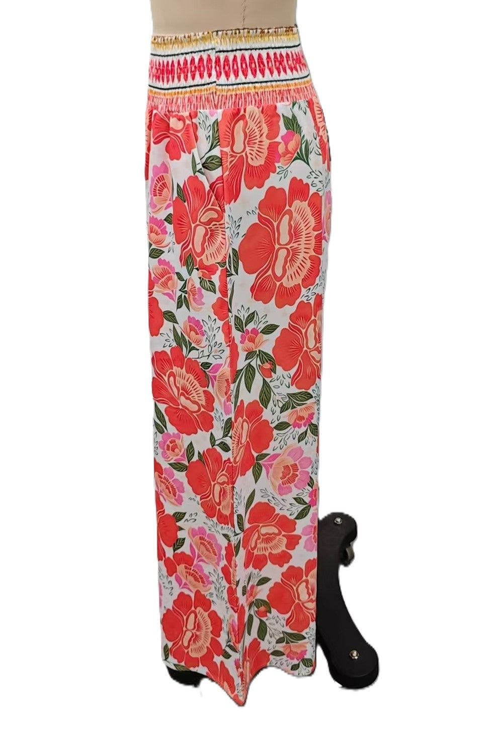 Smocked Waist Floral Palazzo Beach Pants - Orange - 2