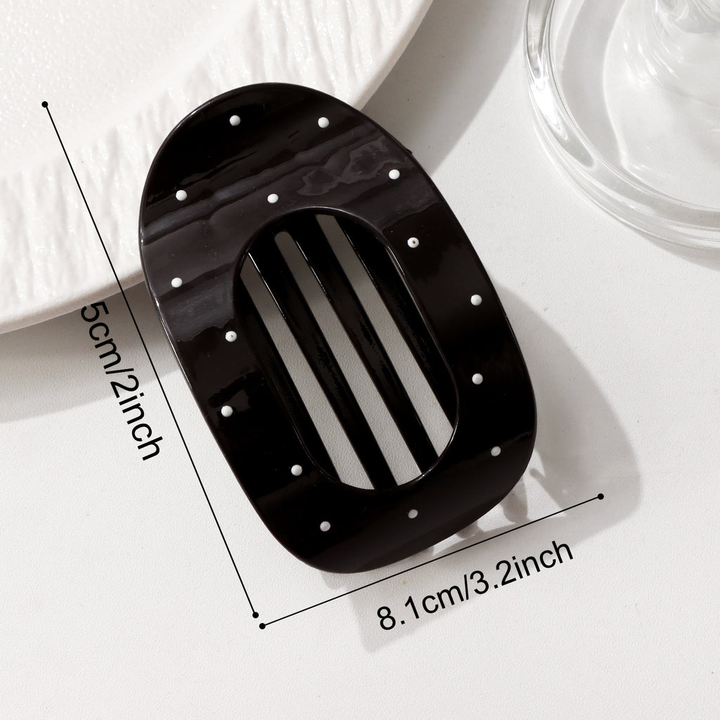 Oval Cutout Hair Claw Clip with Dotted Accents - Black