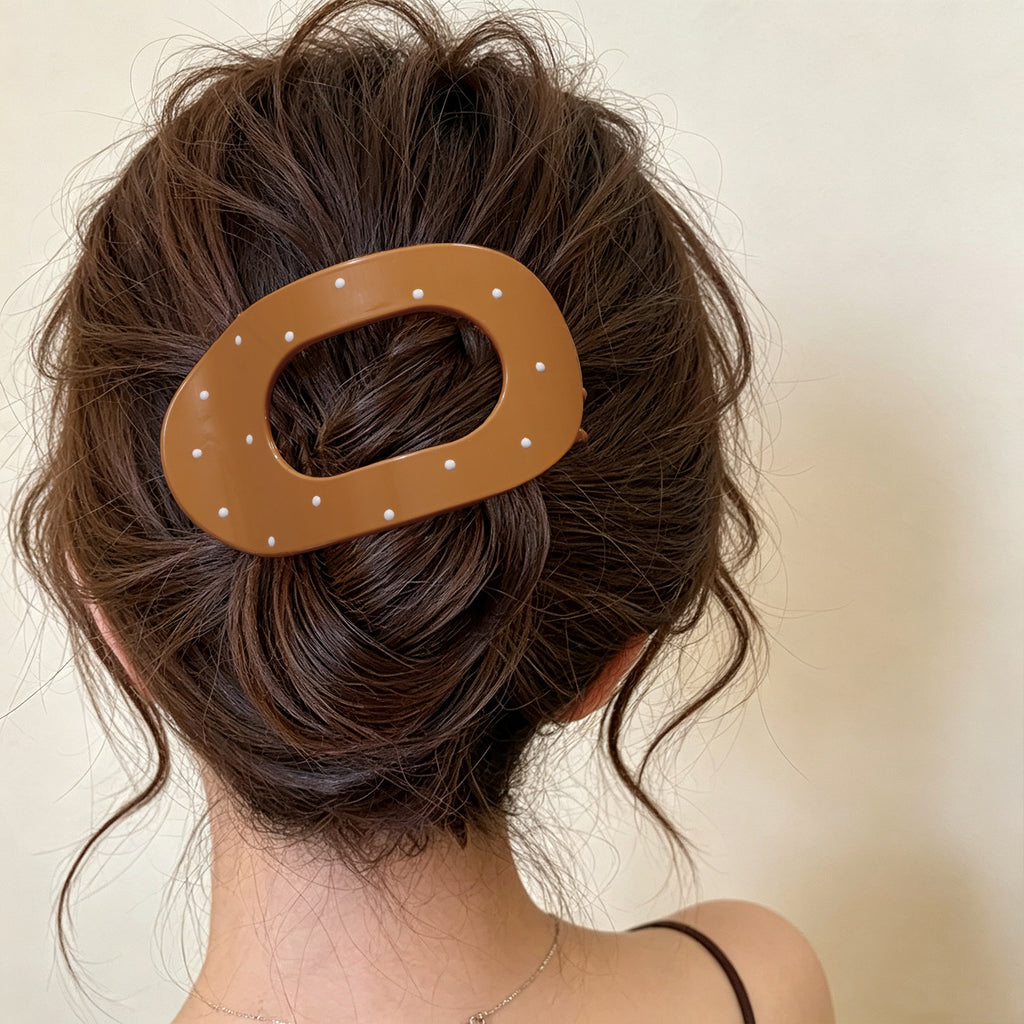 Oval Cutout Hair Claw Clip with Dotted Accents - Brown