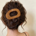 Oval Cutout Hair Claw Clip with Dotted Accents - Brown