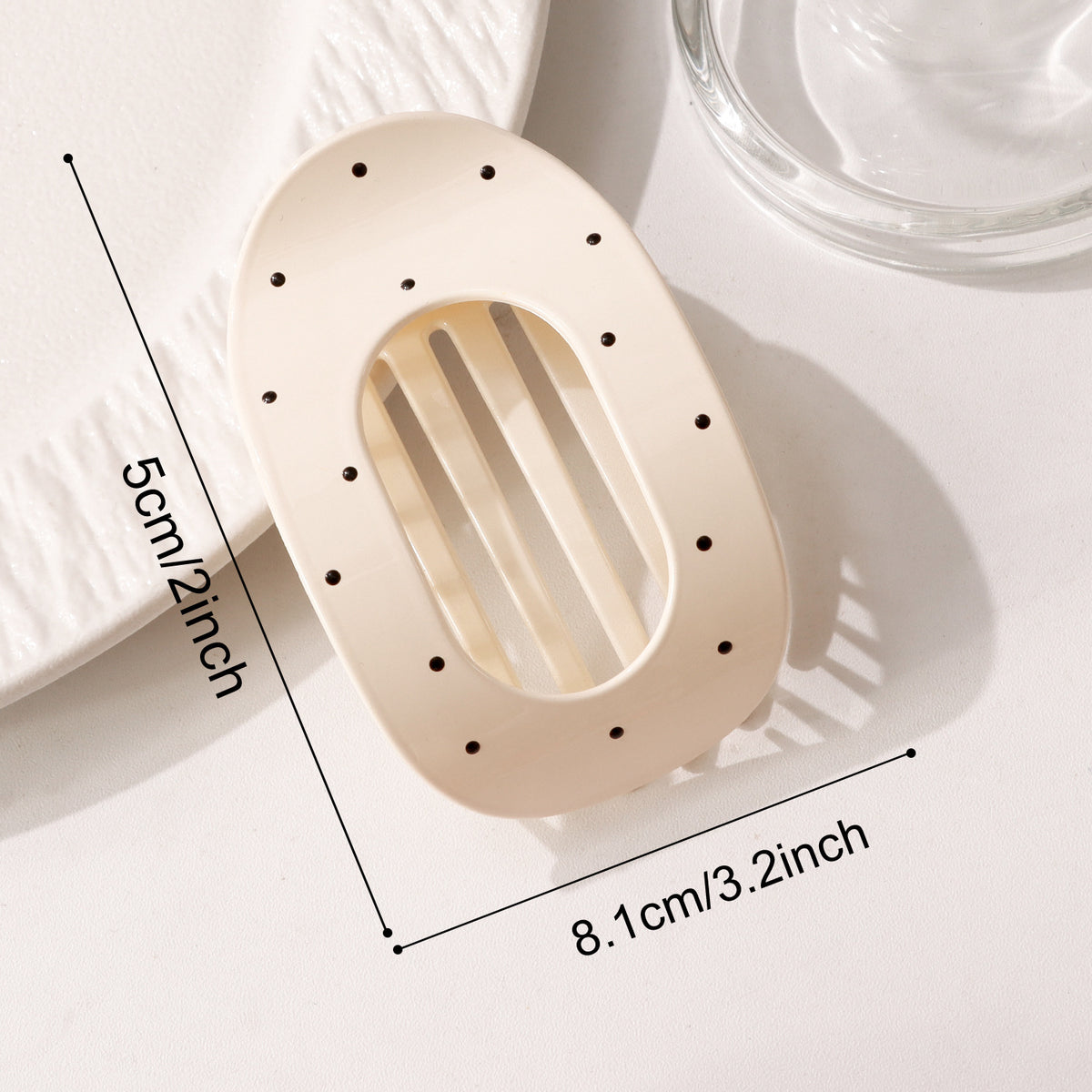 Oval Cutout Hair Claw Clip with Dotted Accents - White