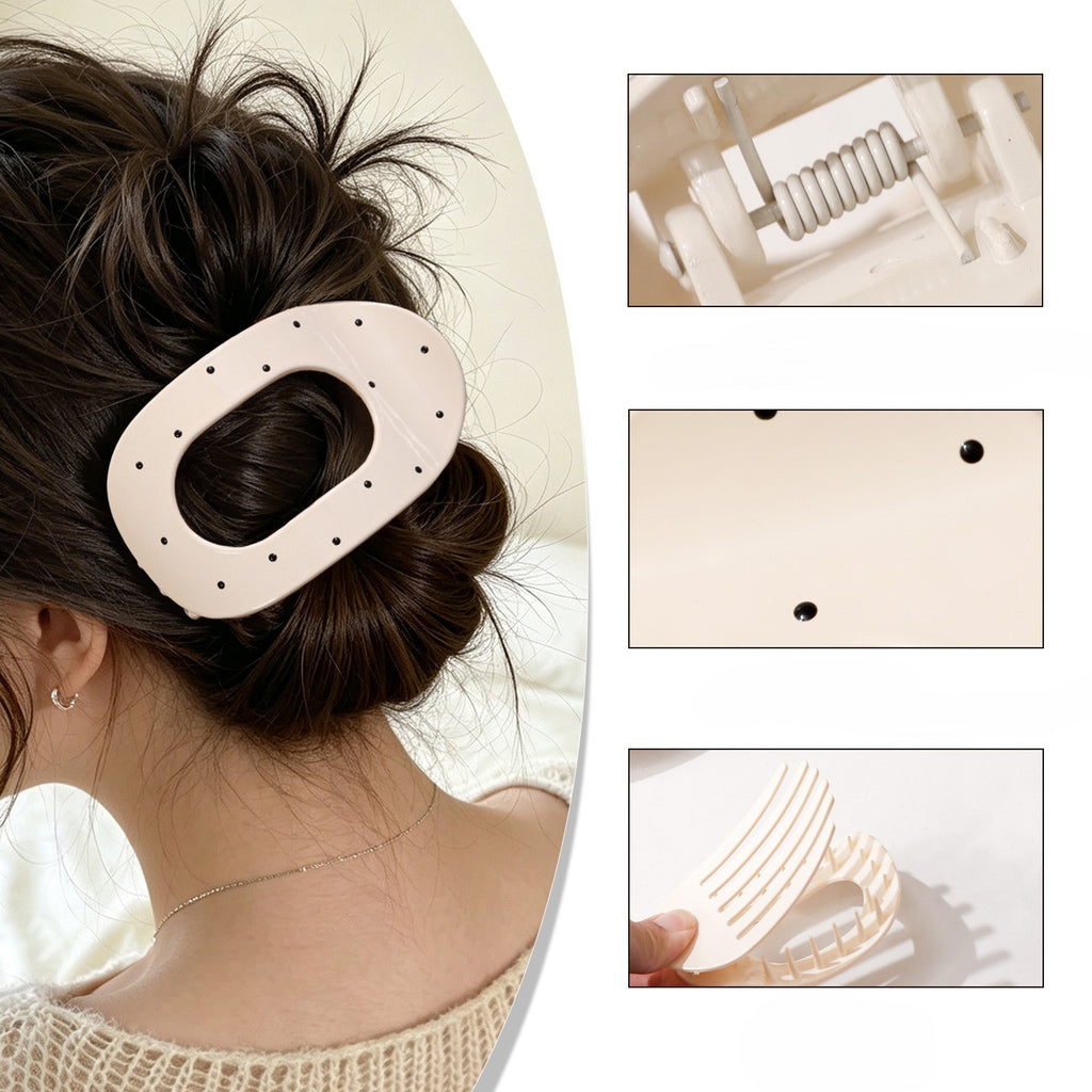 Oval Cutout Hair Claw Clip with Dotted Accents - White - 1