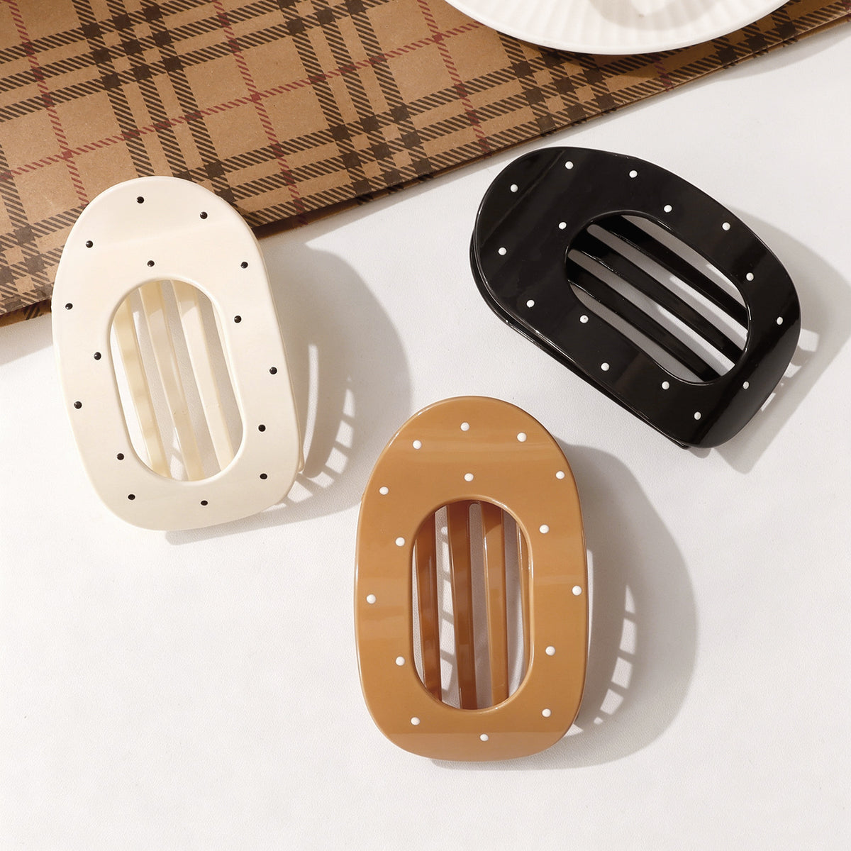 Oval Cutout Hair Claw Clip with Dotted Accents - view 1