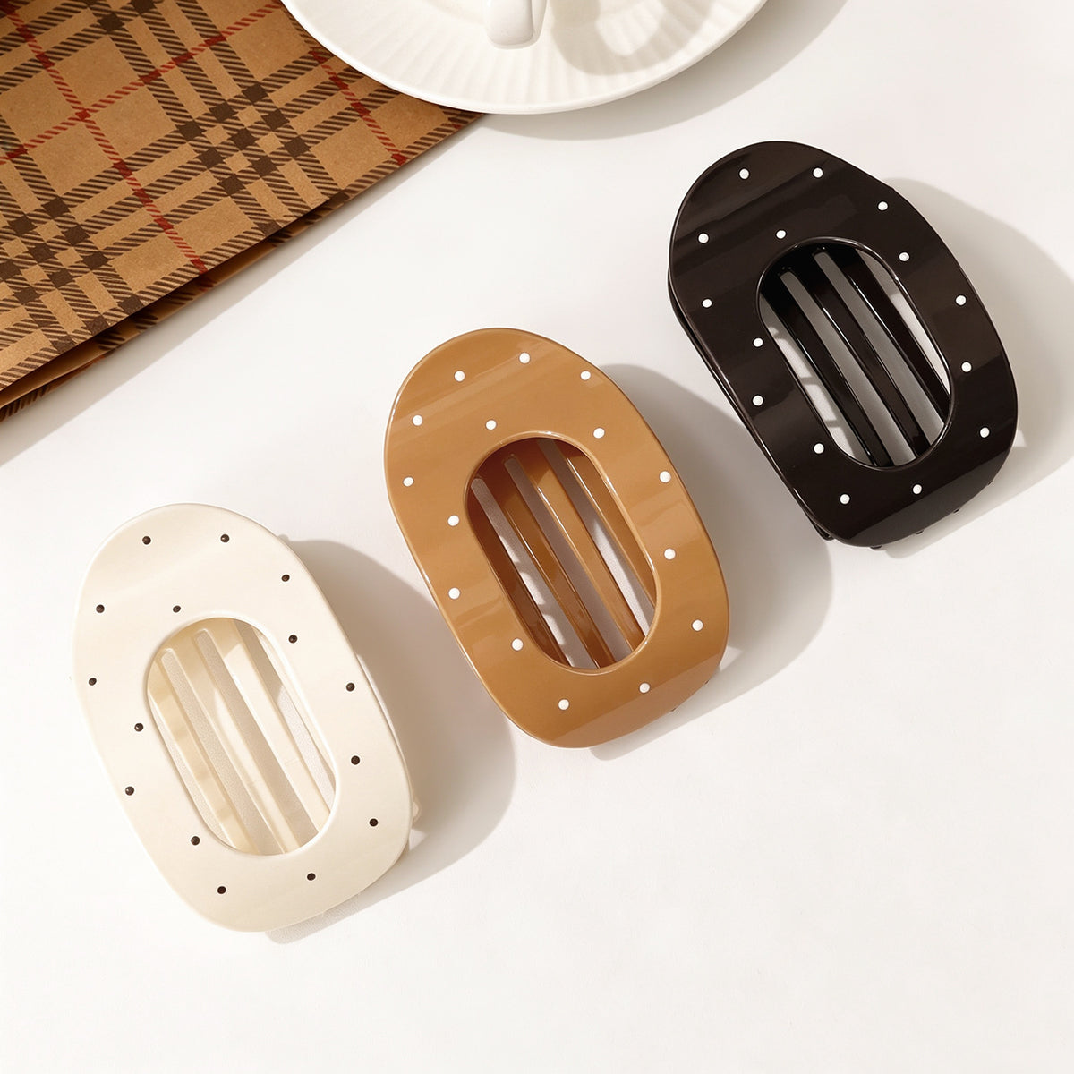 Oval Cutout Hair Claw Clip with Dotted Accents - view 2