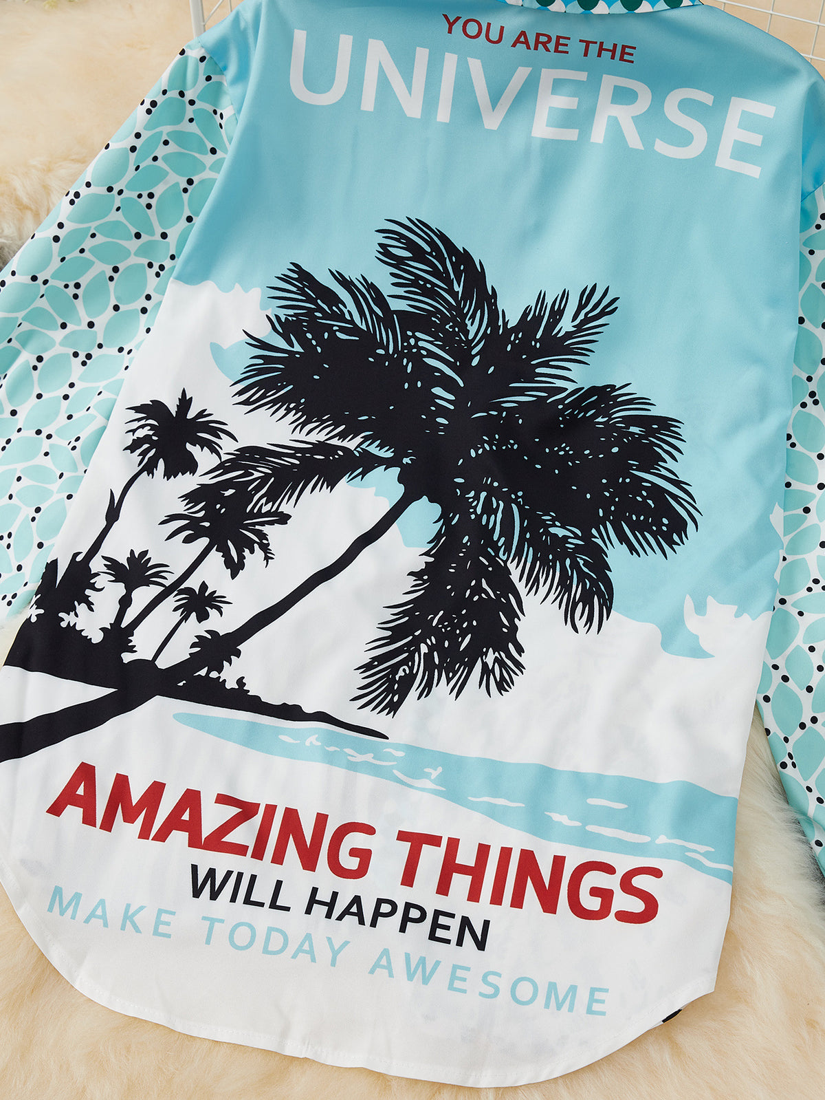 Slogan Print Satin Shirt And Trouser Set - Blue - 5