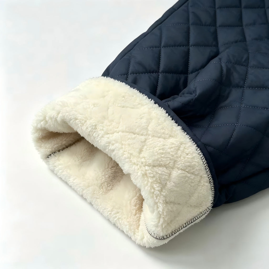 Diamond Quilted Sherpa Lined Drawstring Wide Leg Pants - Blue - 2