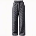 Diamond Quilted Sherpa Lined Drawstring Wide Leg Pants - Grey