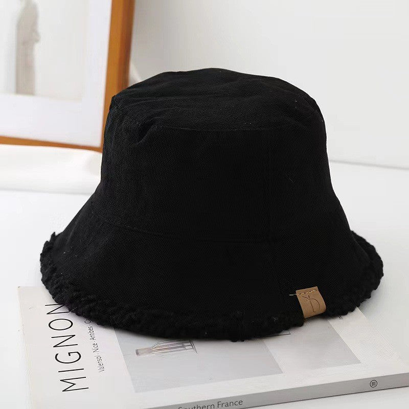 Reversible Sherpa Lined Twill Bucket Hat - Black