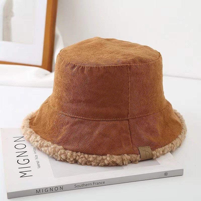 Reversible Sherpa Lined Twill Bucket Hat - Camel