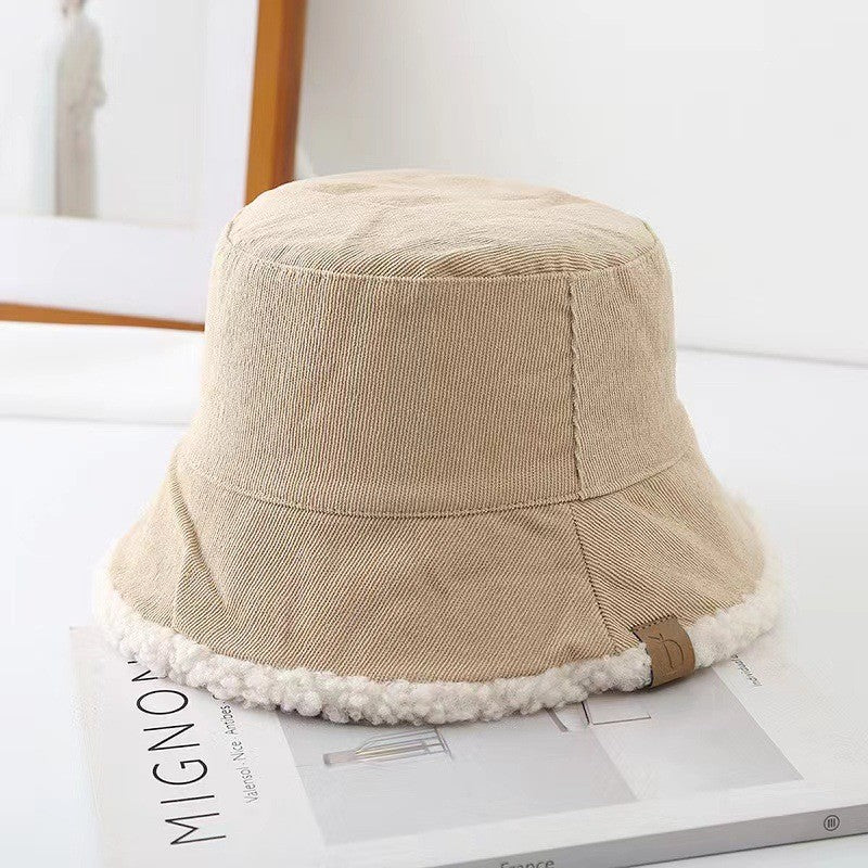 Reversible Sherpa Lined Twill Bucket Hat - Khaki