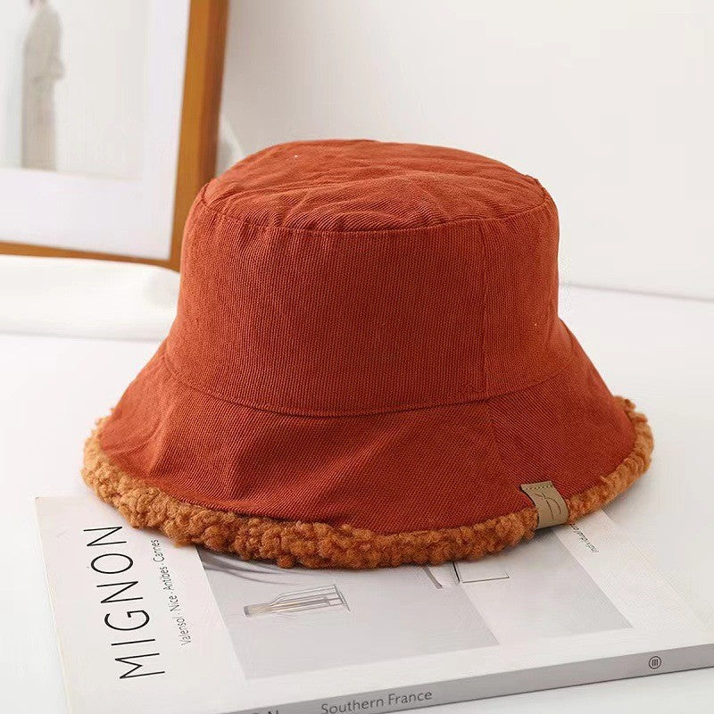 Reversible Sherpa Lined Twill Bucket Hat - Rust