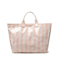 Bow Print Striped Waterproof PVC Tote Bag - Pink