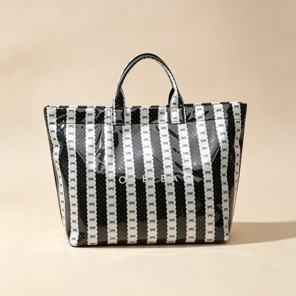 Bow Print Striped Waterproof PVC Tote Bag