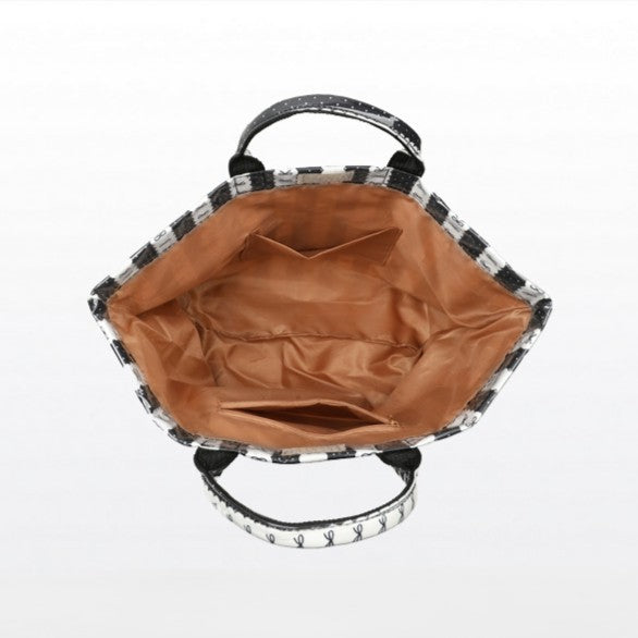 Bow Print Striped Waterproof PVC Tote Bag - view 1