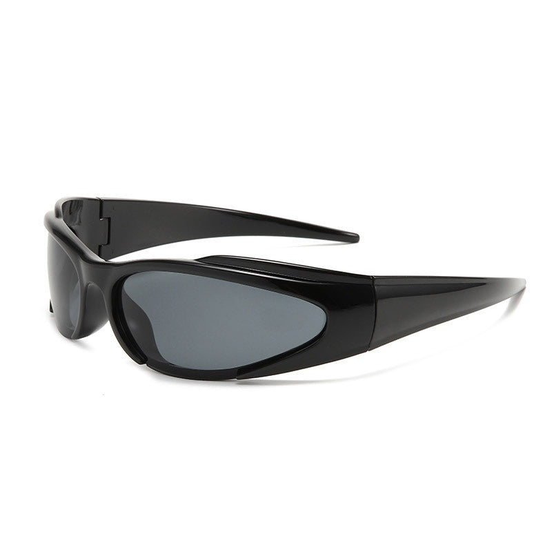 Y2K Wrap Around Sport Shield Sunglasses - BLACK