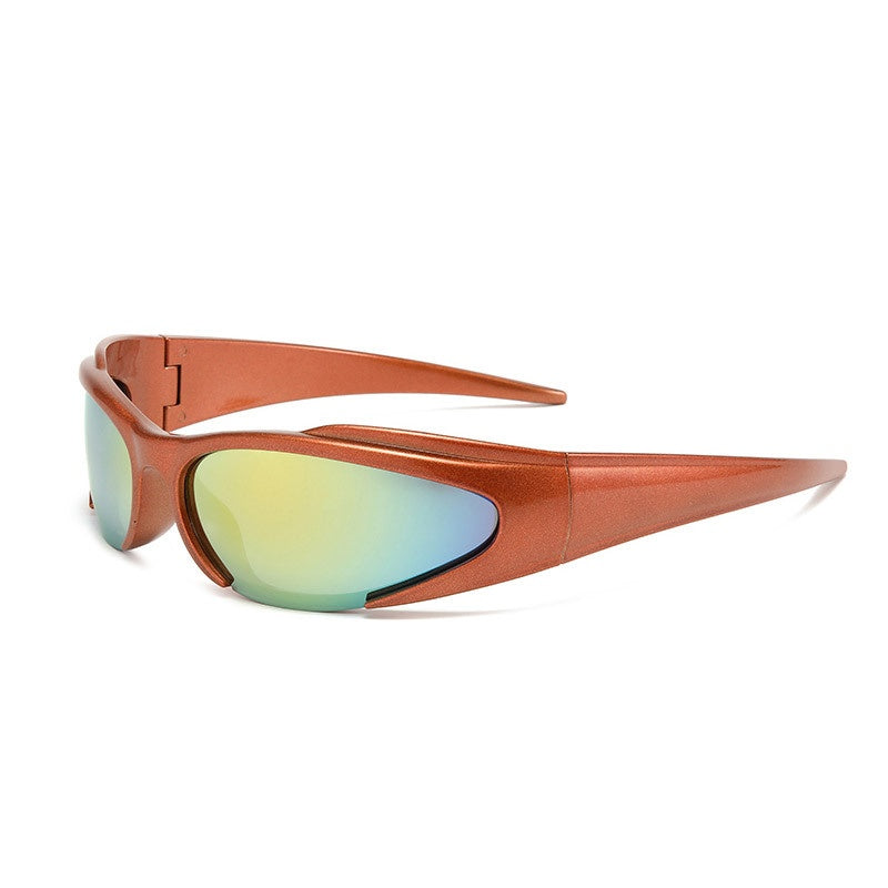 Y2K Wrap Around Sport Shield Sunglasses - ORANGE