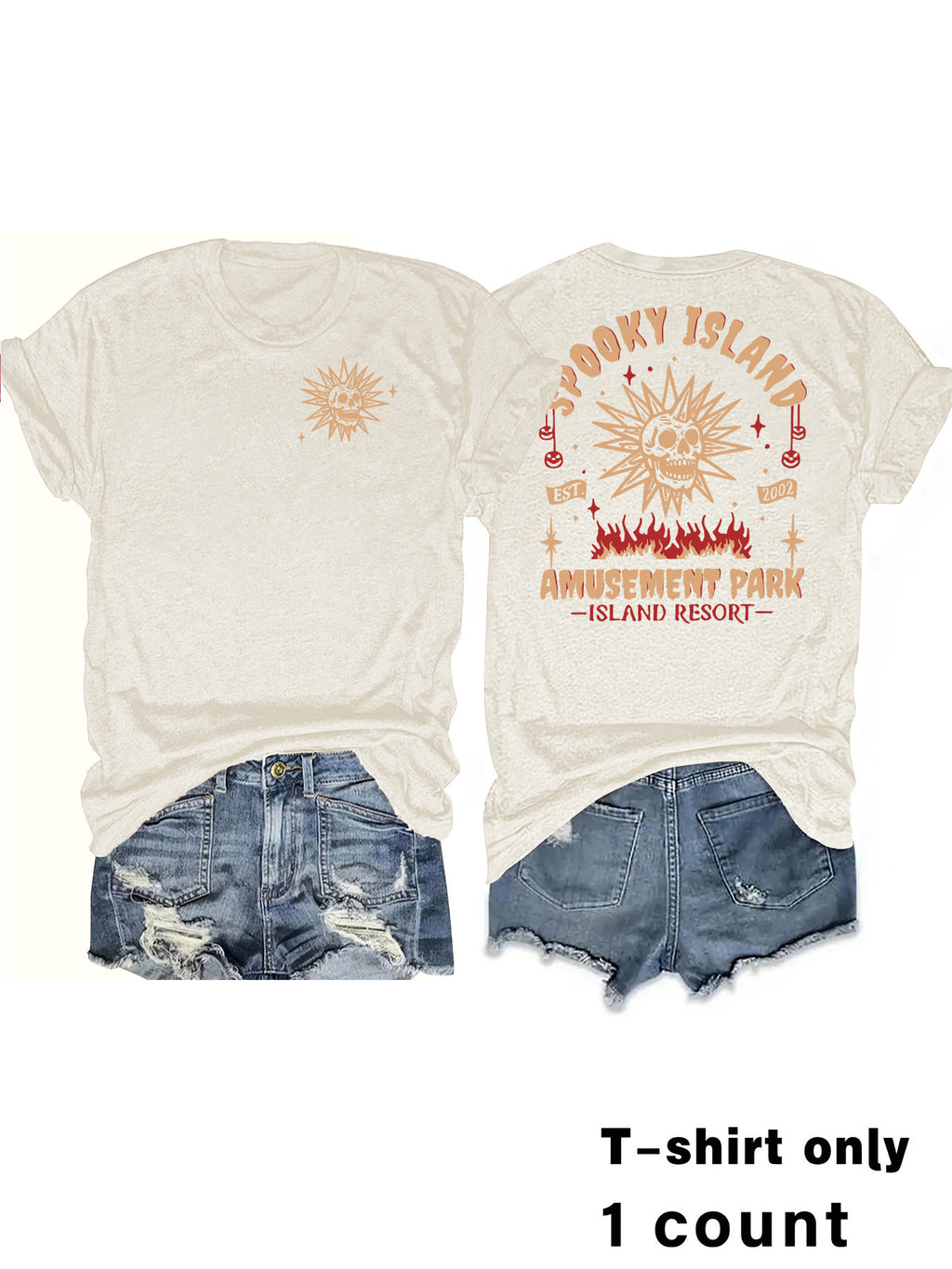 Retro Sunburst Spooky Graphic Tee - Apricot