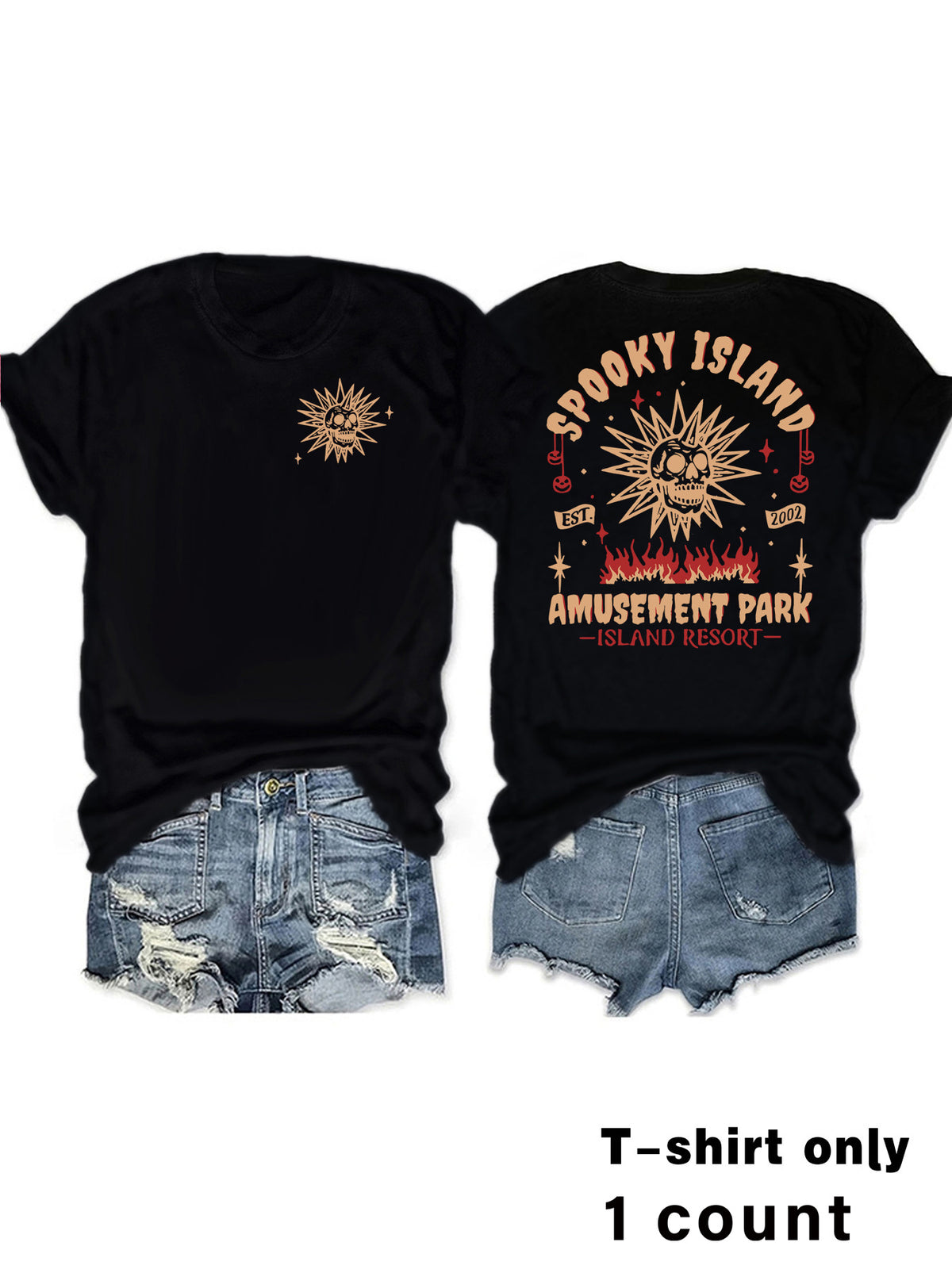 Retro Sunburst Spooky Graphic Tee - Black