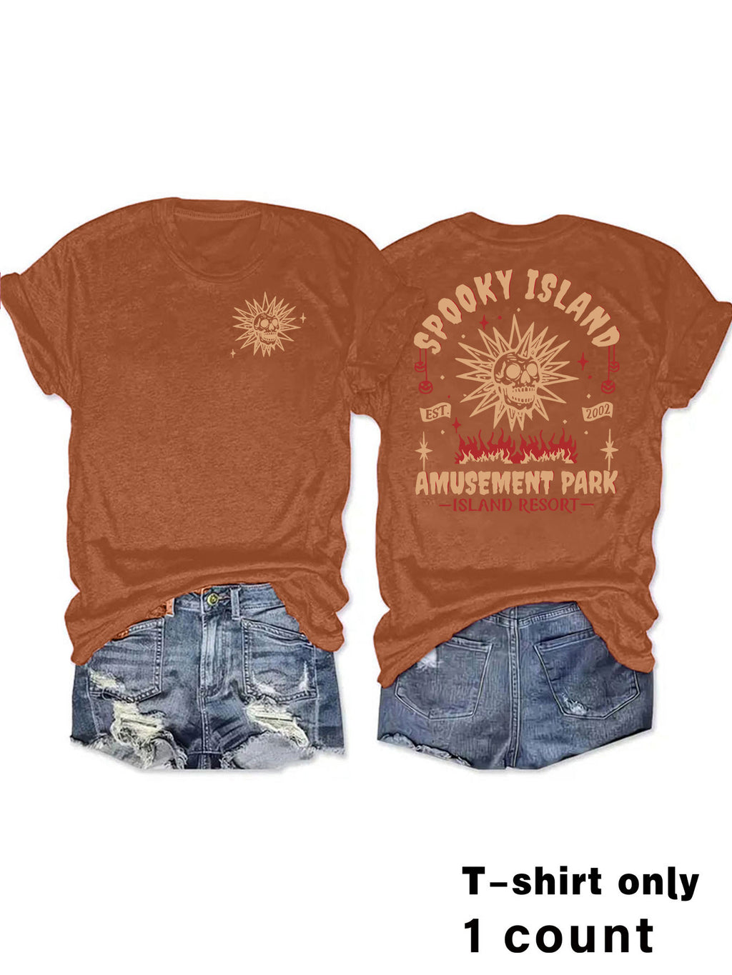 Retro Sunburst Spooky Graphic Tee - Brown