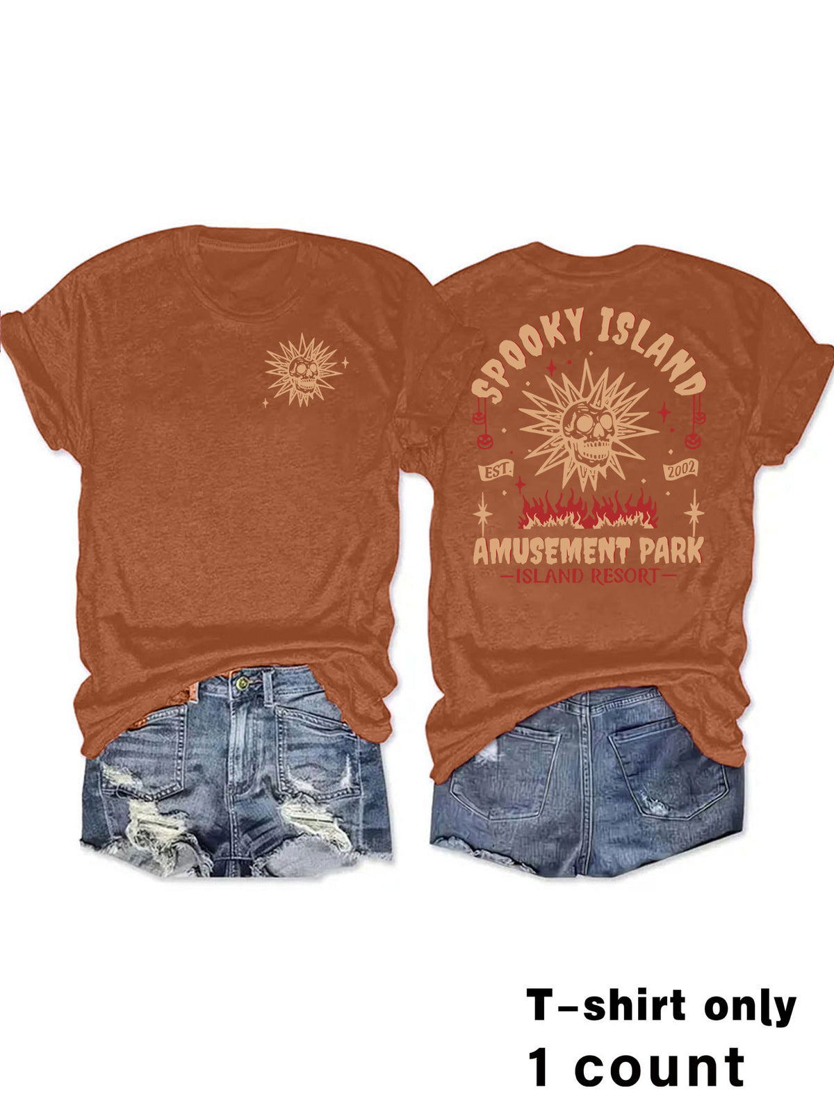 Retro Sunburst Spooky Graphic Tee - Brown