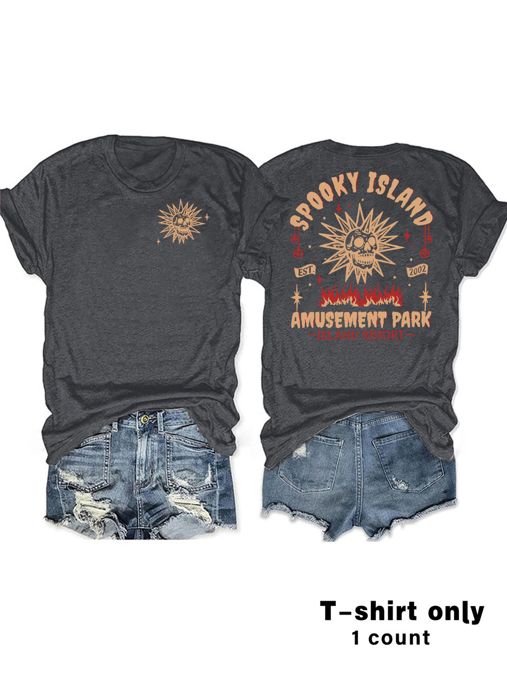 Retro Sunburst Spooky Graphic Tee - Dark Grey