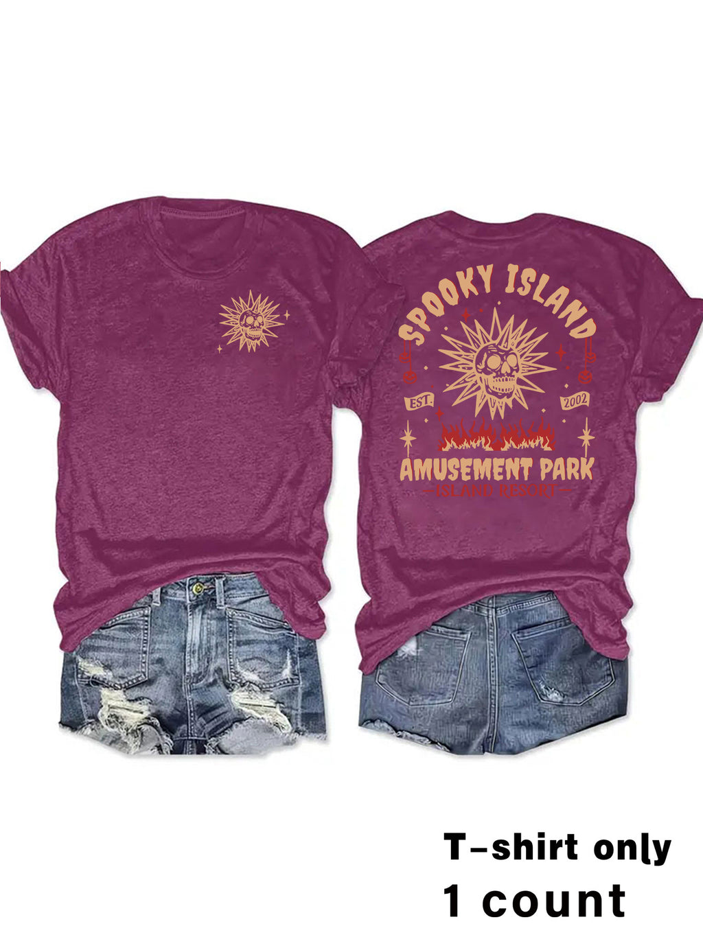 Retro Sunburst Spooky Graphic Tee - Purple
