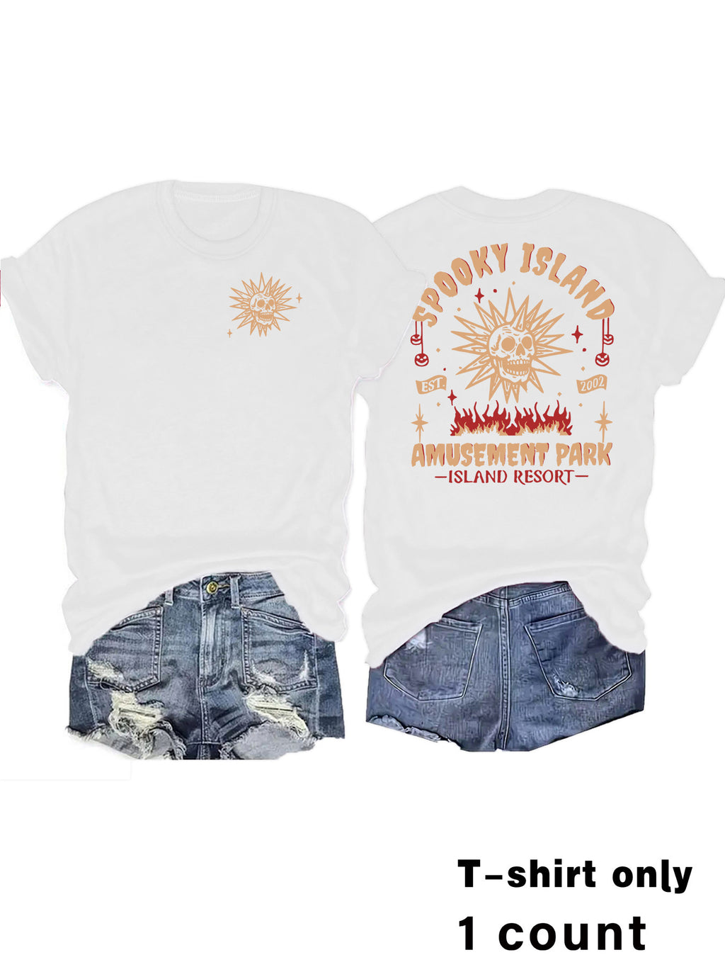 Retro Sunburst Spooky Graphic Tee - White