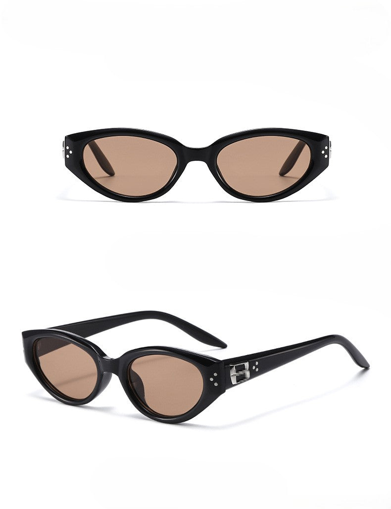 Slim Oval Cat Eye Sunglasses With Rivets