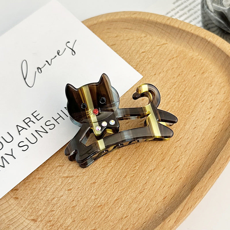 Marbled Acetate Cat Hair Claw Clip - Brown