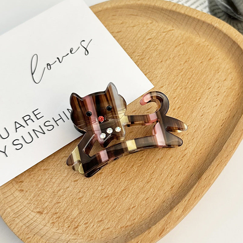 Marbled Acetate Cat Hair Claw Clip - Coffee
