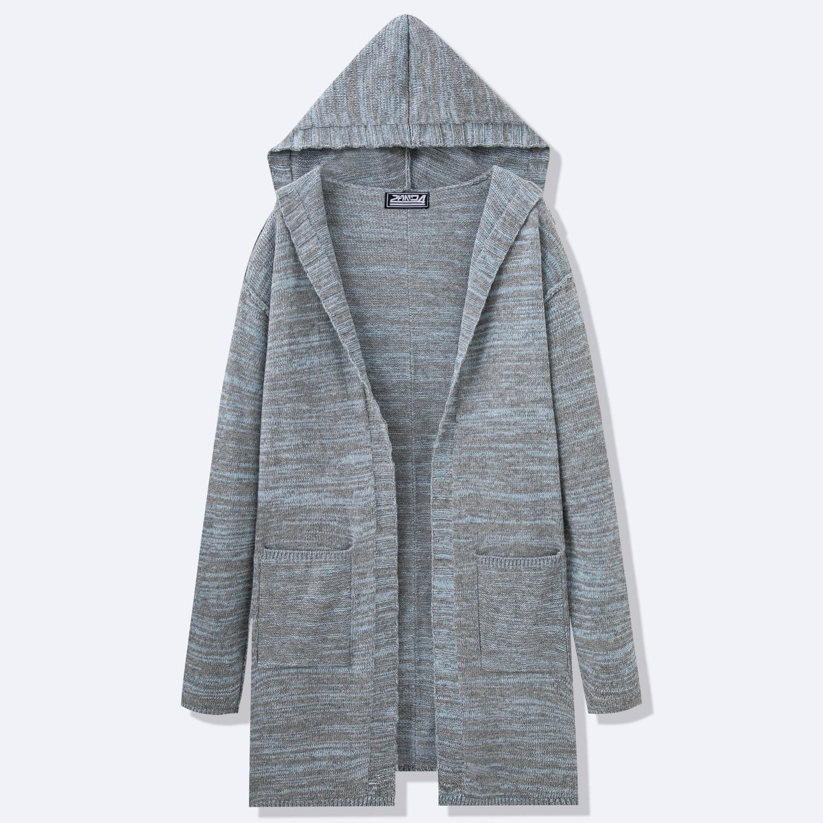 Longline Hooded Open Front Knit Cardigan - Grey - 1