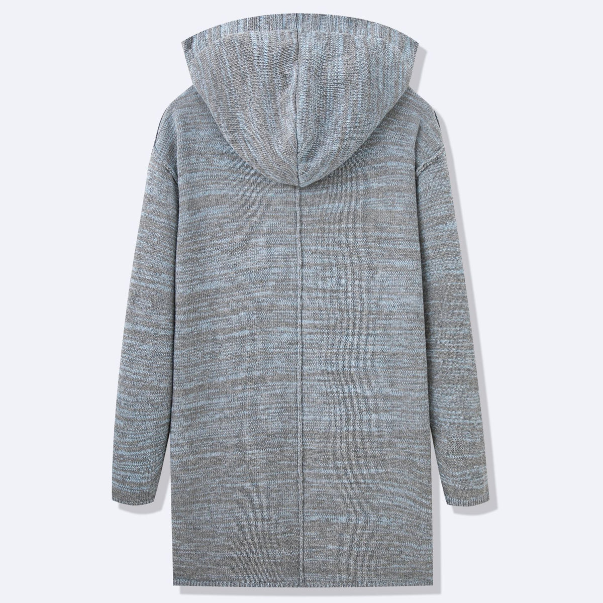 Longline Hooded Open Front Knit Cardigan - Grey - 3
