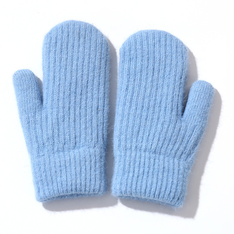 Fleece Lined Ribbed Knit Winter Mittens - Blue - 1