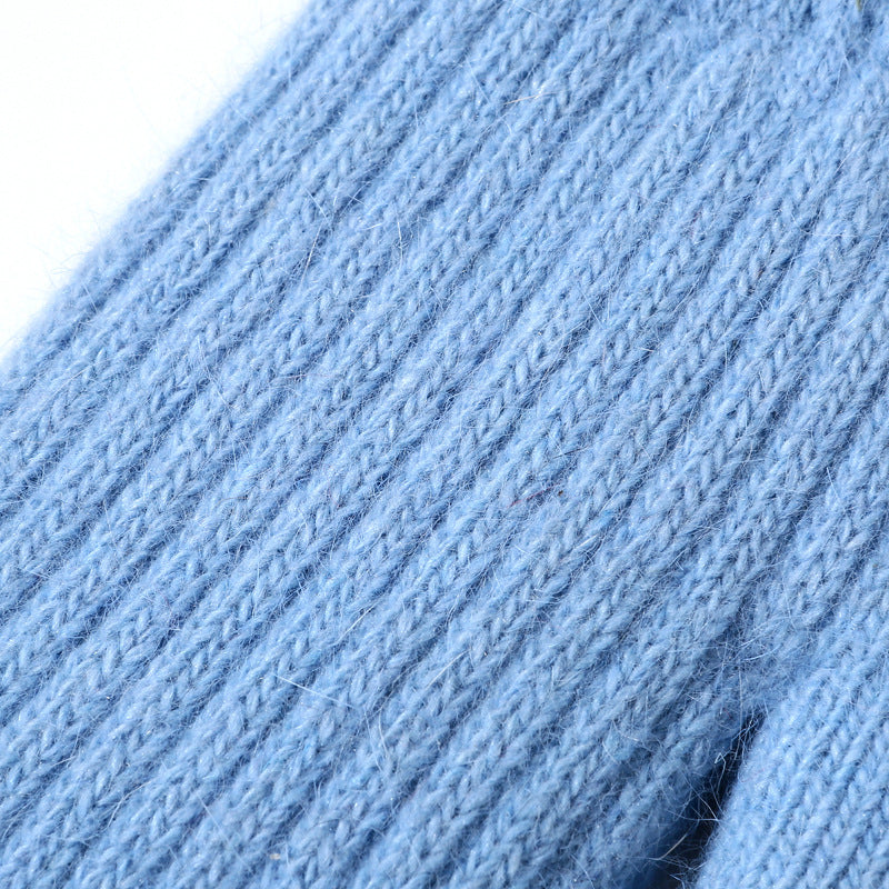 Fleece Lined Ribbed Knit Winter Mittens - Blue - 2