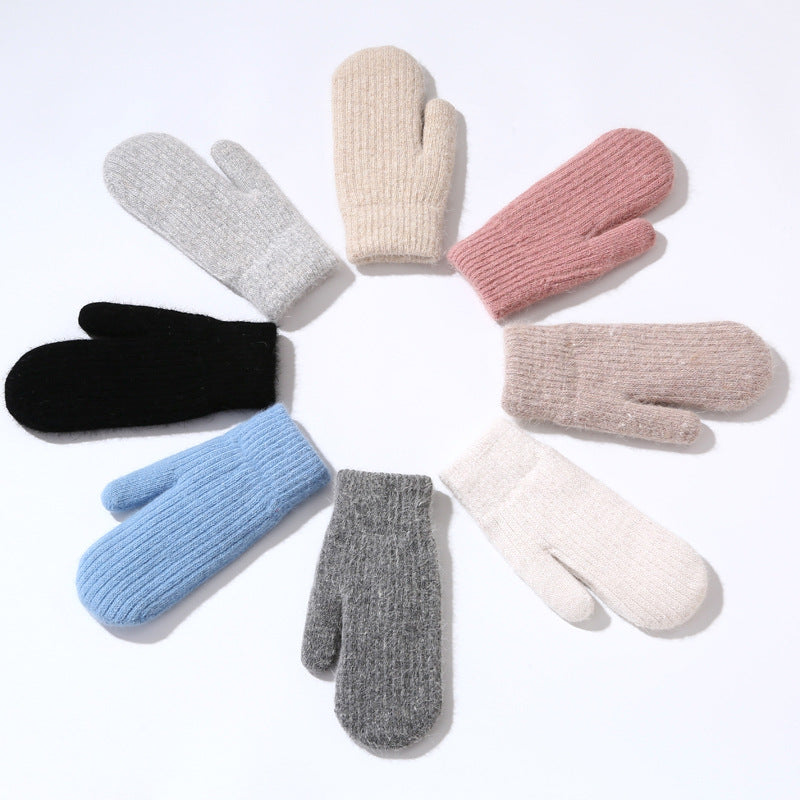 Fleece Lined Ribbed Knit Winter Mittens - Blue - 4