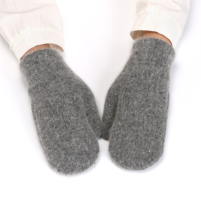 Fleece Lined Ribbed Knit Winter Mittens - DarkGrey