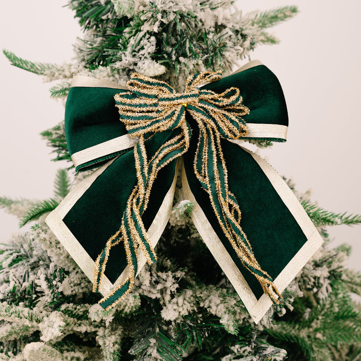 Large Velvet Christmas Bow with Sparkly Ribbon Tails - Green