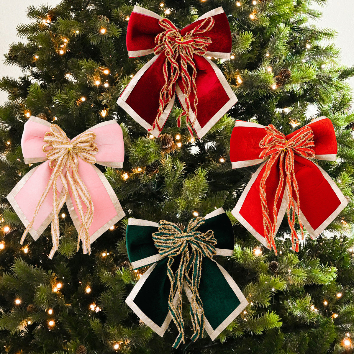 Large Velvet Christmas Bow with Sparkly Ribbon Tails