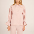 Gingham Ruffle Cuff Shirt And Trouser Set - Coralred