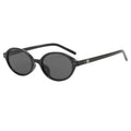 Slim Oval Frame Retro Sunglasses - Black-1